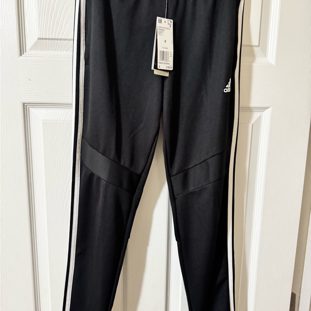 Adidas Kids Black Joggers with White Stripes